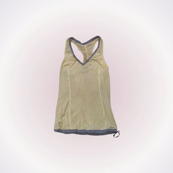 Lululemon yellow and gray striped v-neck tank top with drawstring bottom | Sz 4 - Picture 1 of 6